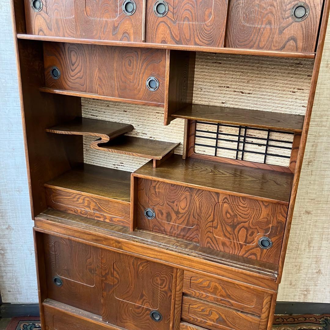 昭和レトロ 木製 茶箪笥 茶棚 ガラス戸 サイドボード 古家具 古民家 飾り棚