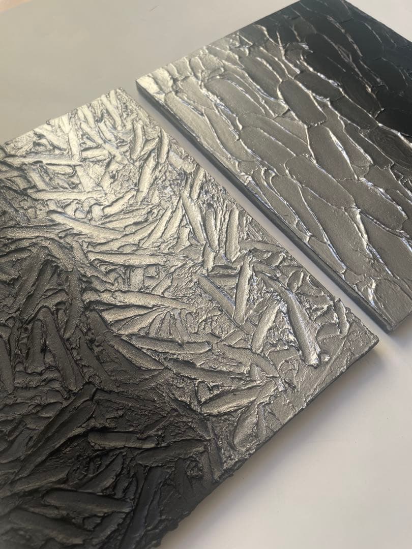 黒と銀の抽象画 二枚組｜F3サイズ｜ストリートアート　テクスチャーアート　絵画