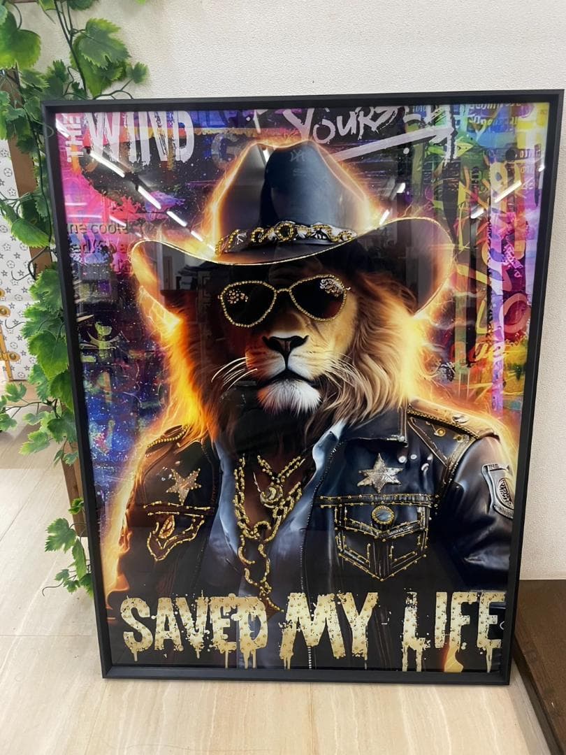 ストーン　アートパネル　ライオン　マフィア　壁掛け　パネル　アート　絵　絵画