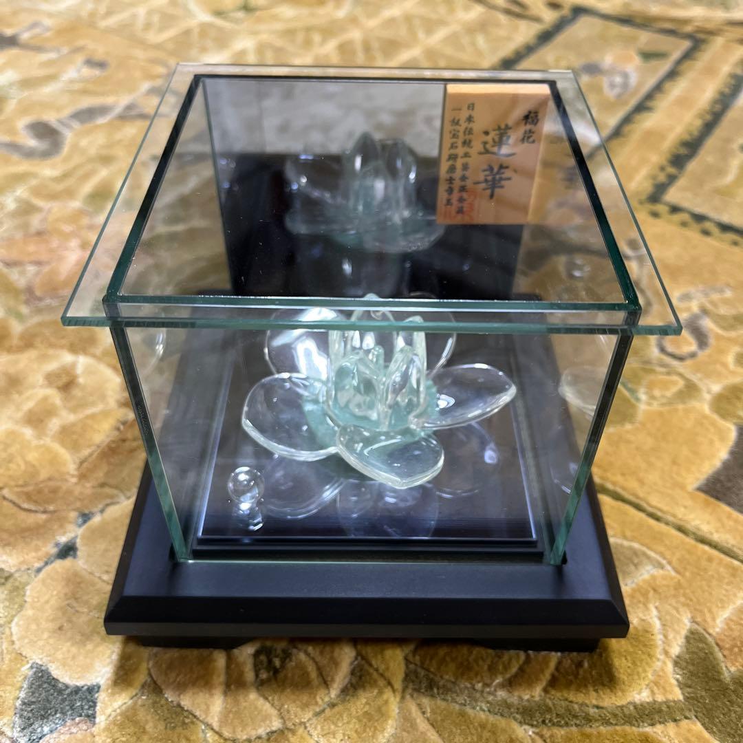 エクセルヒューマン購入 ３代目章玉作 山梨県水晶美術彫刻 福花蓮華 証明書付き