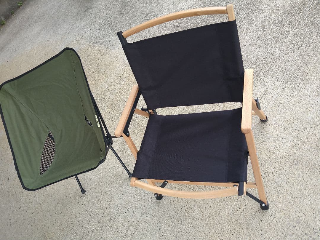 キャンプチェア2脚セット♪swen別注ウッドローチェア♪と焚き火チェアゆるキャン