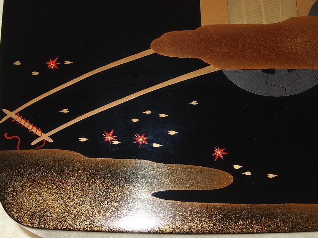 【美品】輪島塗 御所車蒔絵 硯箱 梨地 硯筥/文箱/レターケース/筆入れ 書道具