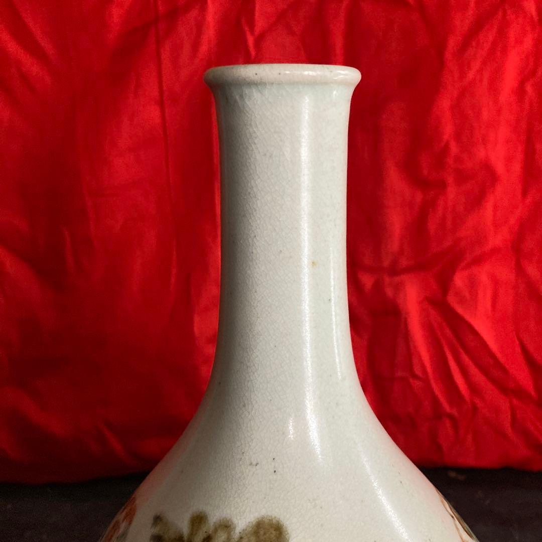 李朝　鉄砂　瓶　徳利　鳳凰文　箱付