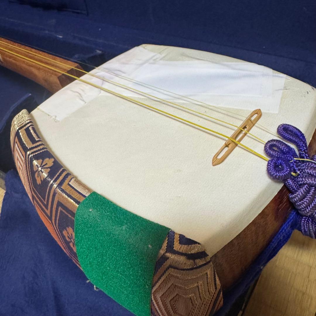 三味線　撥　ケース　3点セット　中棹　花梨　東さわり　破れ有り　初心者　入門