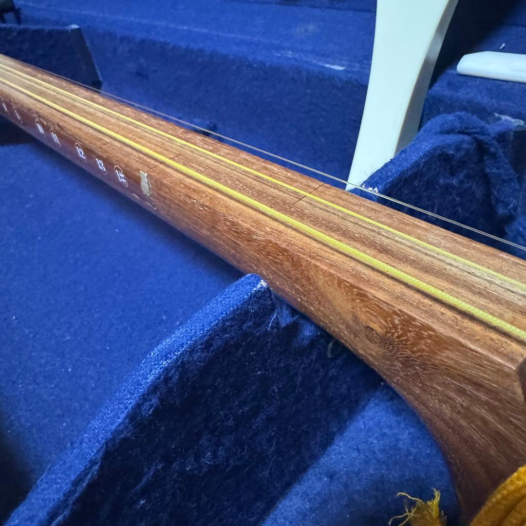 三味線　撥　ケース　3点セット　中棹　花梨　東さわり　破れ有り　初心者　入門