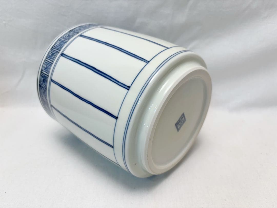 未使用 茶道具 平安 瑞泉造 染付 桶側水指 底印 塗り蓋 水差し 共箱