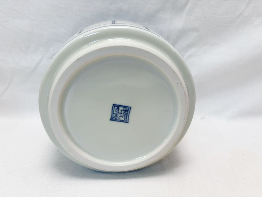 未使用 茶道具 平安 瑞泉造 染付 桶側水指 底印 塗り蓋 水差し 共箱