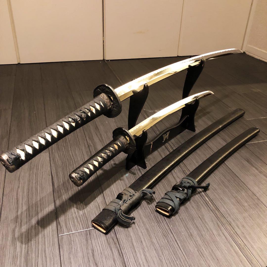 高級模造刀　居合刀　 美術刀剣　太刀　脇差　大小セット　深緑拵え