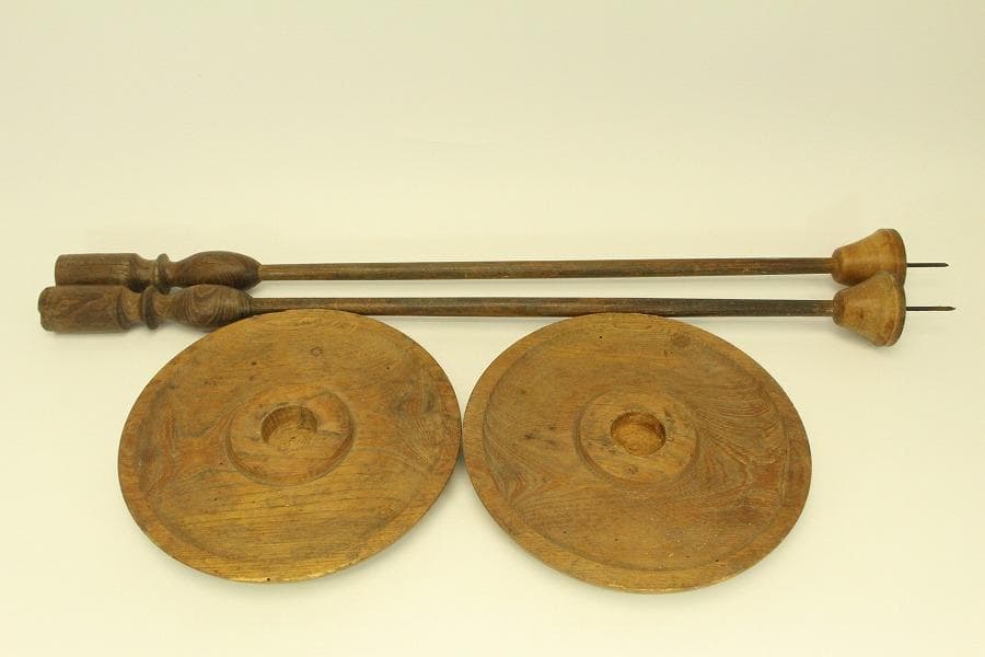 仏教美術 木製 燭台 一対 高82.5cm(メ1476)