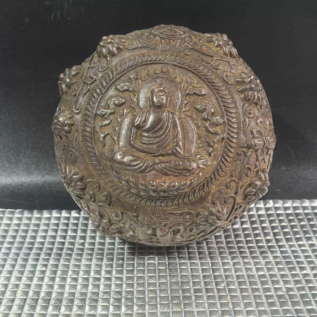 銅製 仏像 彫刻印泥盒 インク盒 アクセサリー盒 文房具 書道具 装飾品 置物