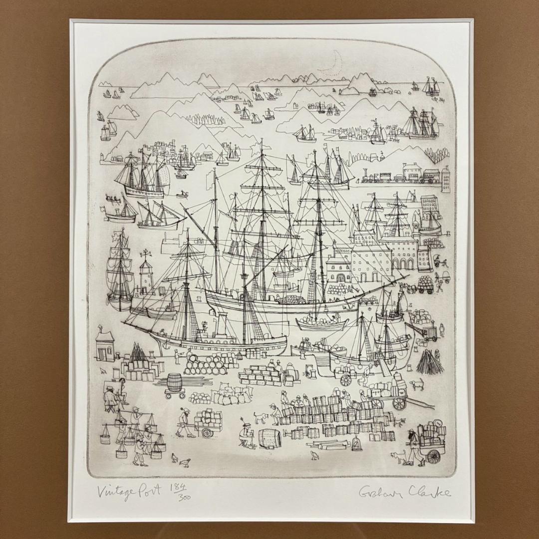 美品 グラハム・クラーク「ヴィンテージポート」エッチング 直筆サイン入 神戸
