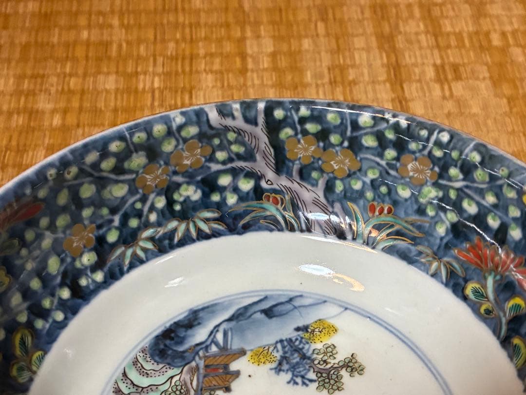 古伊万里 金彩 色絵 風景図 牡丹紋 深鉢 盛鉢 二点