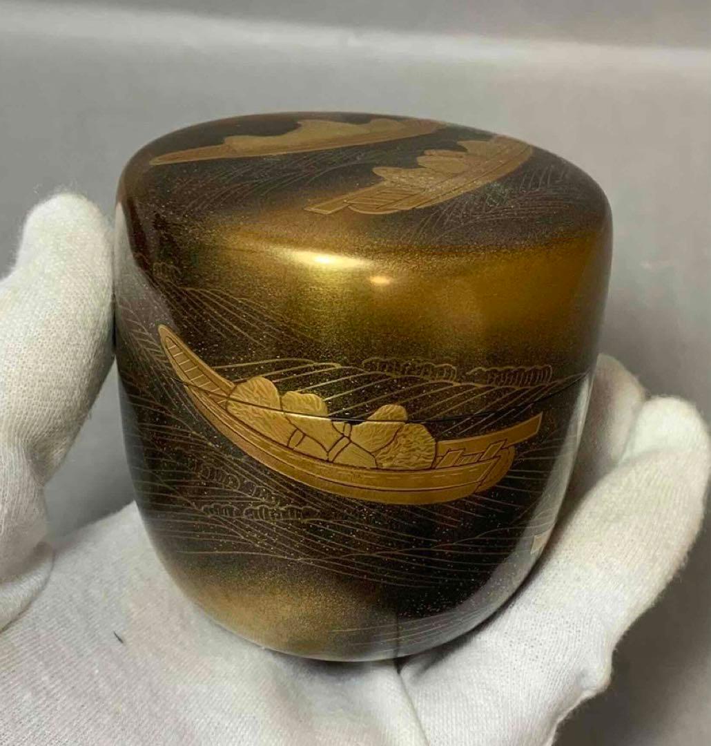 茶道具　芝舟蒔絵棗