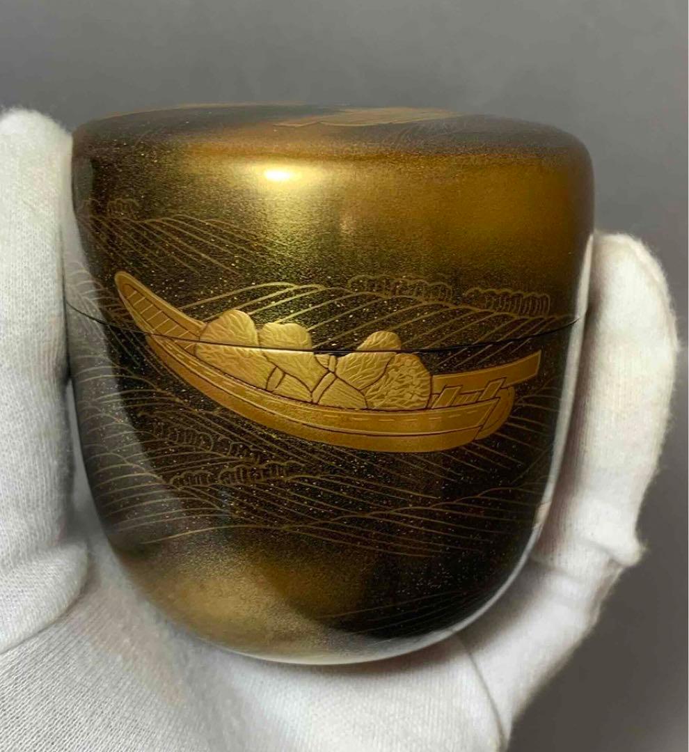 茶道具　芝舟蒔絵棗