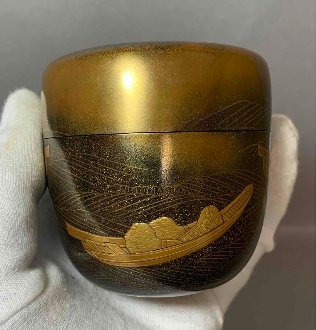 茶道具　芝舟蒔絵棗