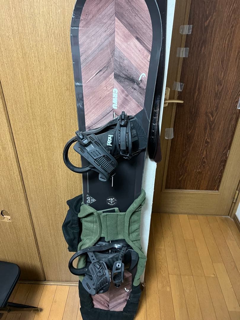 スノーボード CRWU ブラック/グリーン ビンディング付き