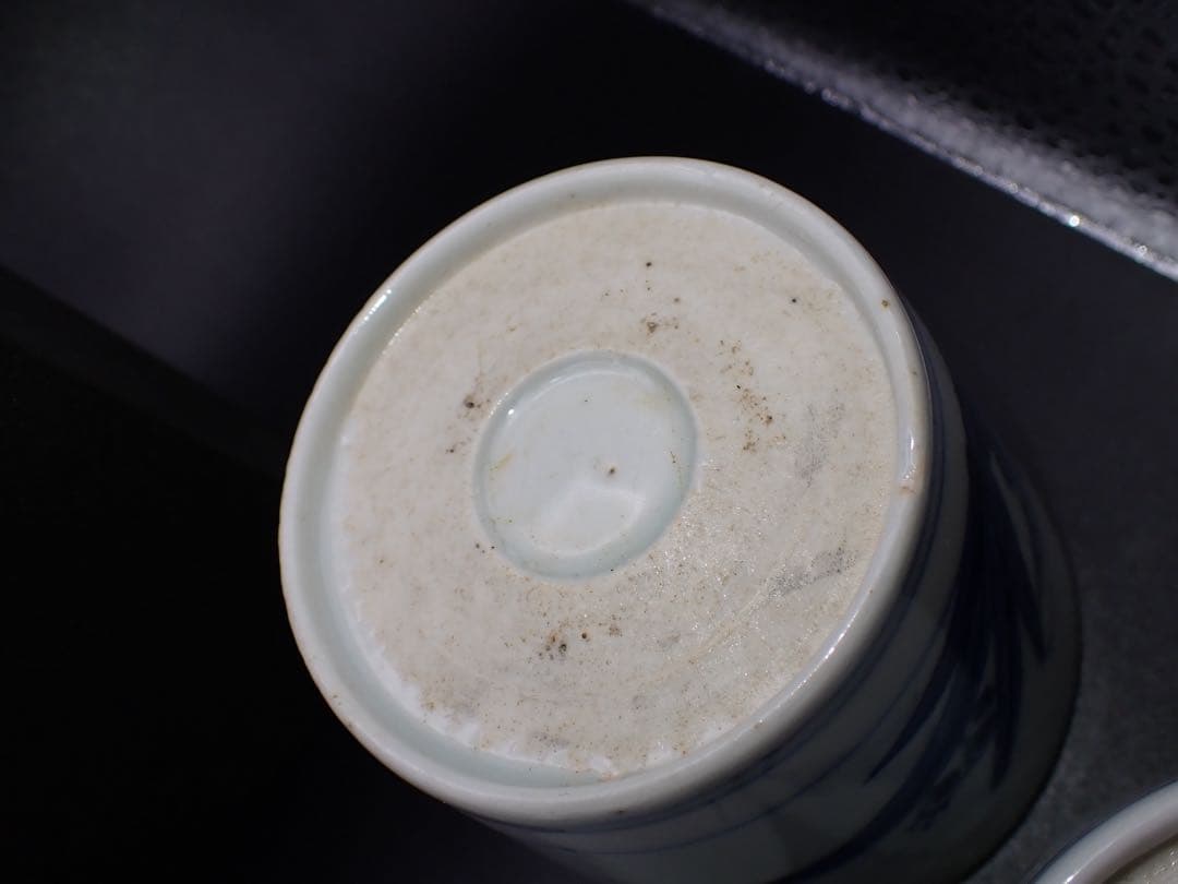 ５客完品⑦　古伊万里　手杓と手水鉢に鳥の図　そば猪口　江戸後期