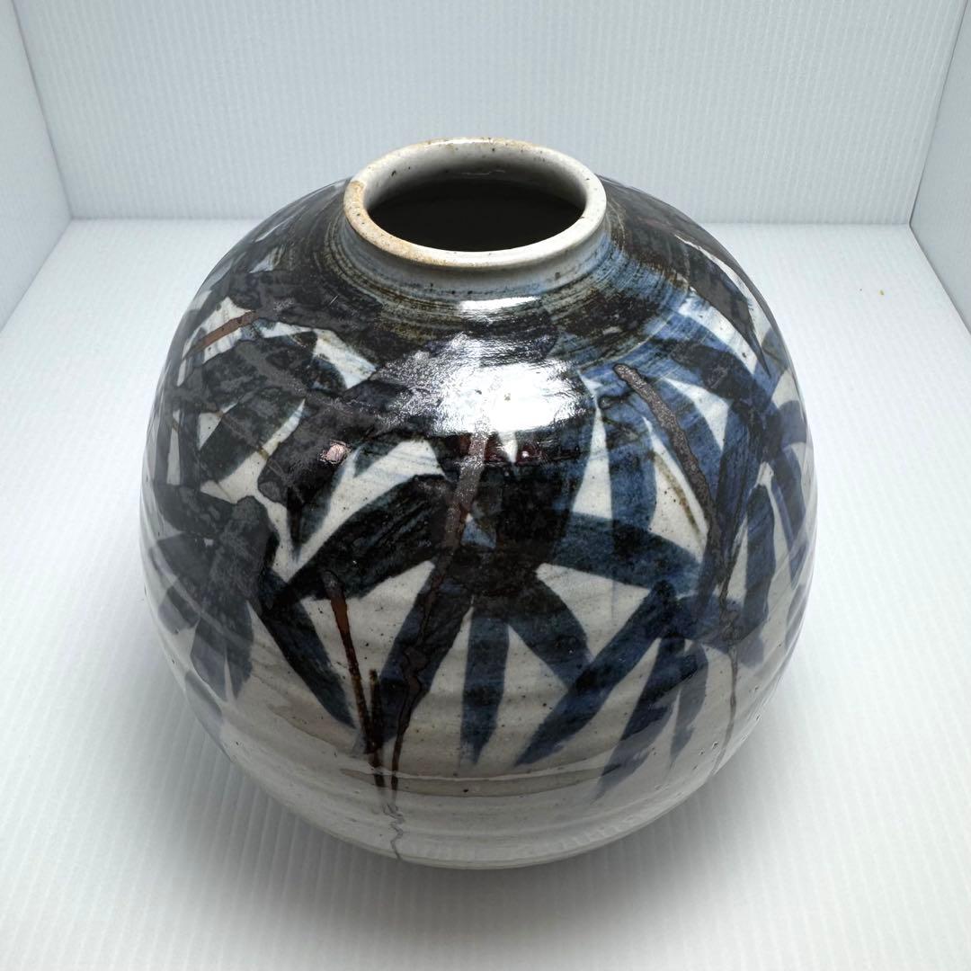 未使用 九谷焼 古青 壺 球形 丸型 円型 置物 伝統工芸