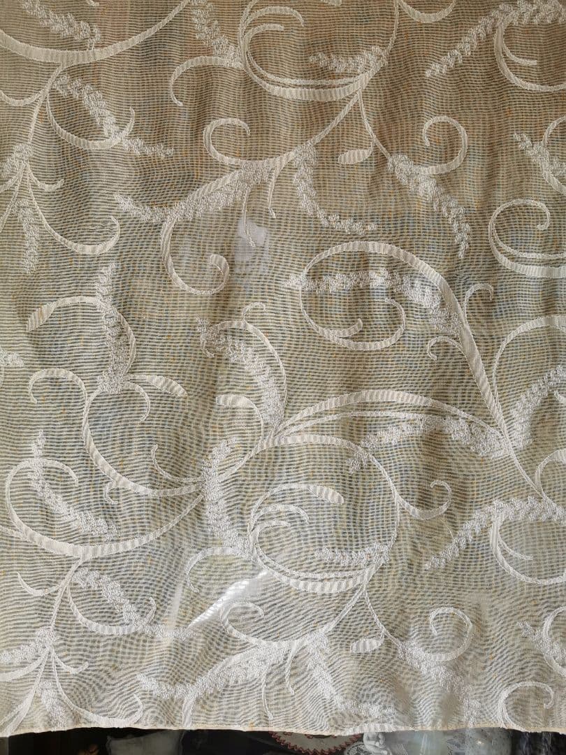 アンティークマドラスレース 麦の穂と葉 アプリコット＆アイボリー カーテンパネル