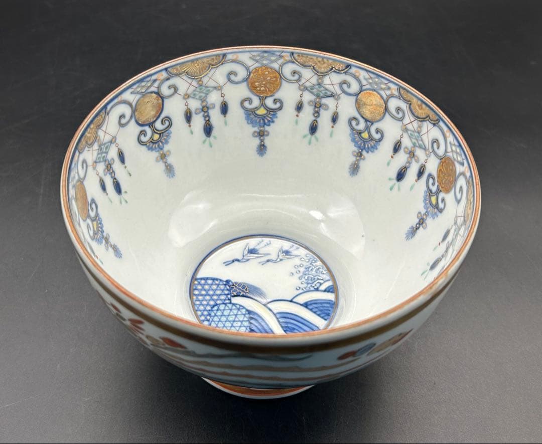 陶器　九谷造　鉢　金彩　手描き　鳳凰　鶴　亀　盃洗　希少品　レア