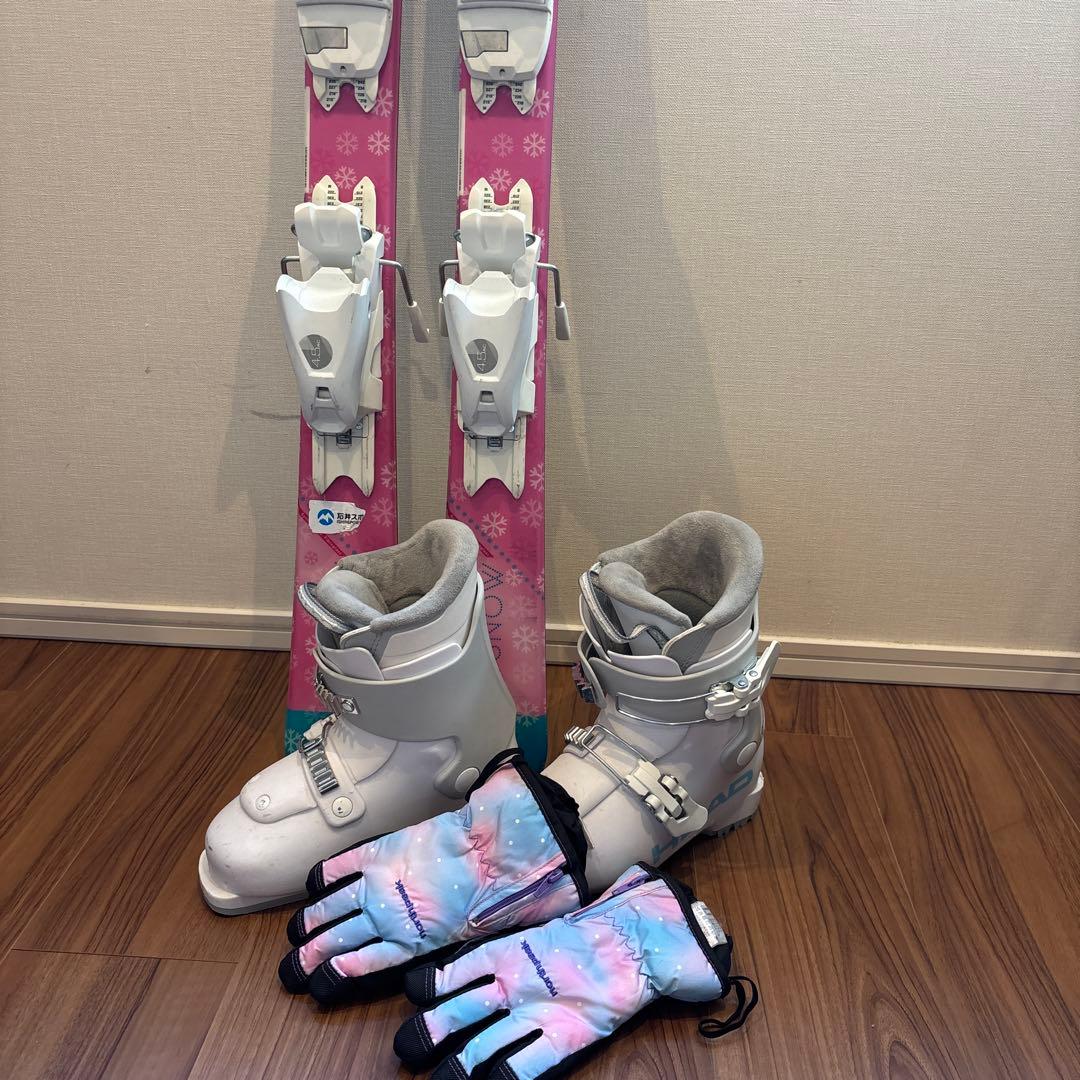 子ども　スキーセット　(スキー板: エラン、スキーブーツ:HEAD、グローブ)