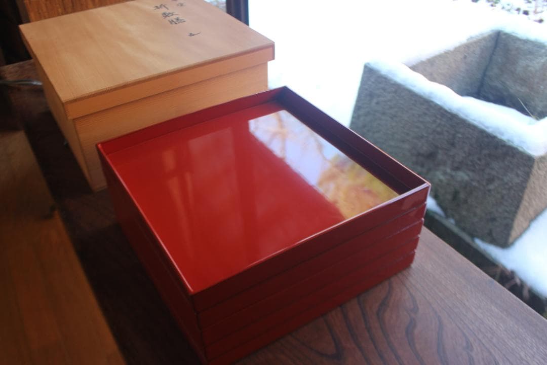 専用！！端正な隅不切デザインに極上朱漆の映える四方折敷5点（検京塗懐石道具