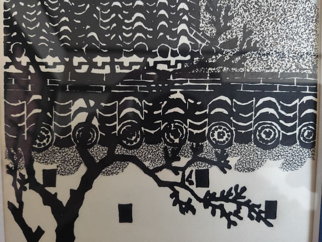 K. Terashima 木版画 「府内城」フレーム付き