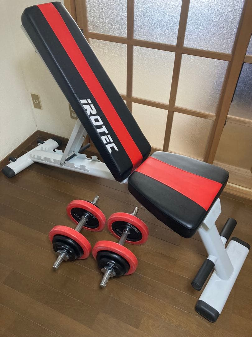 【引き取り限定】iROTEC トレーニングベンチとダンベルセット