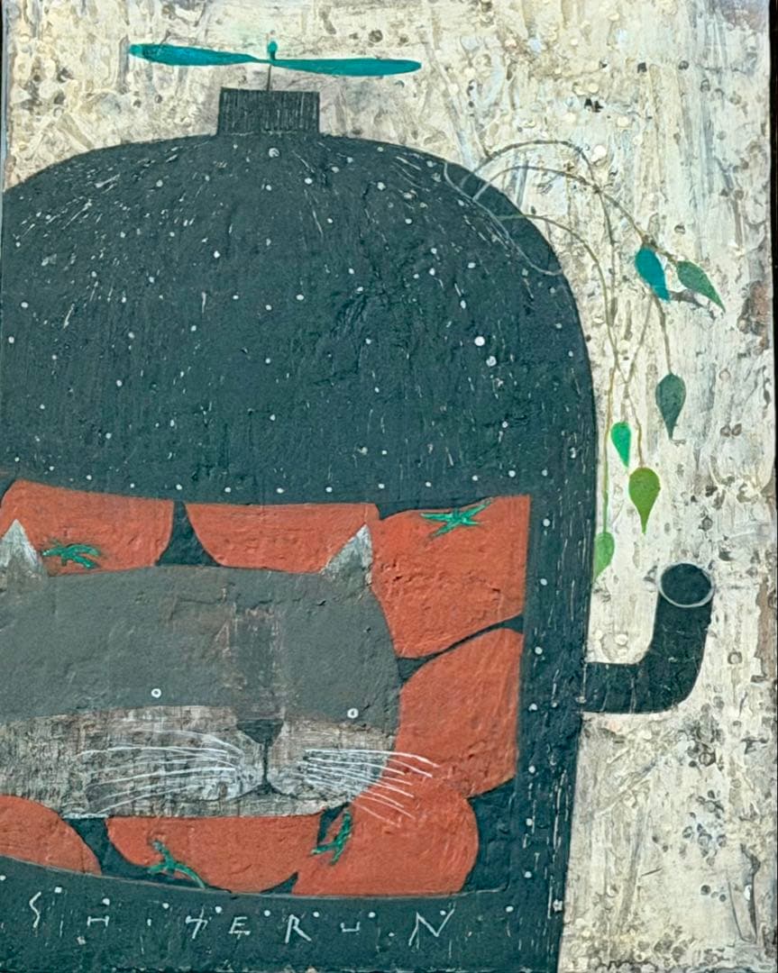 中佐藤滋「カゴトマト」アクリル画 キャンバス 額装 絵画 現代アート#122-2