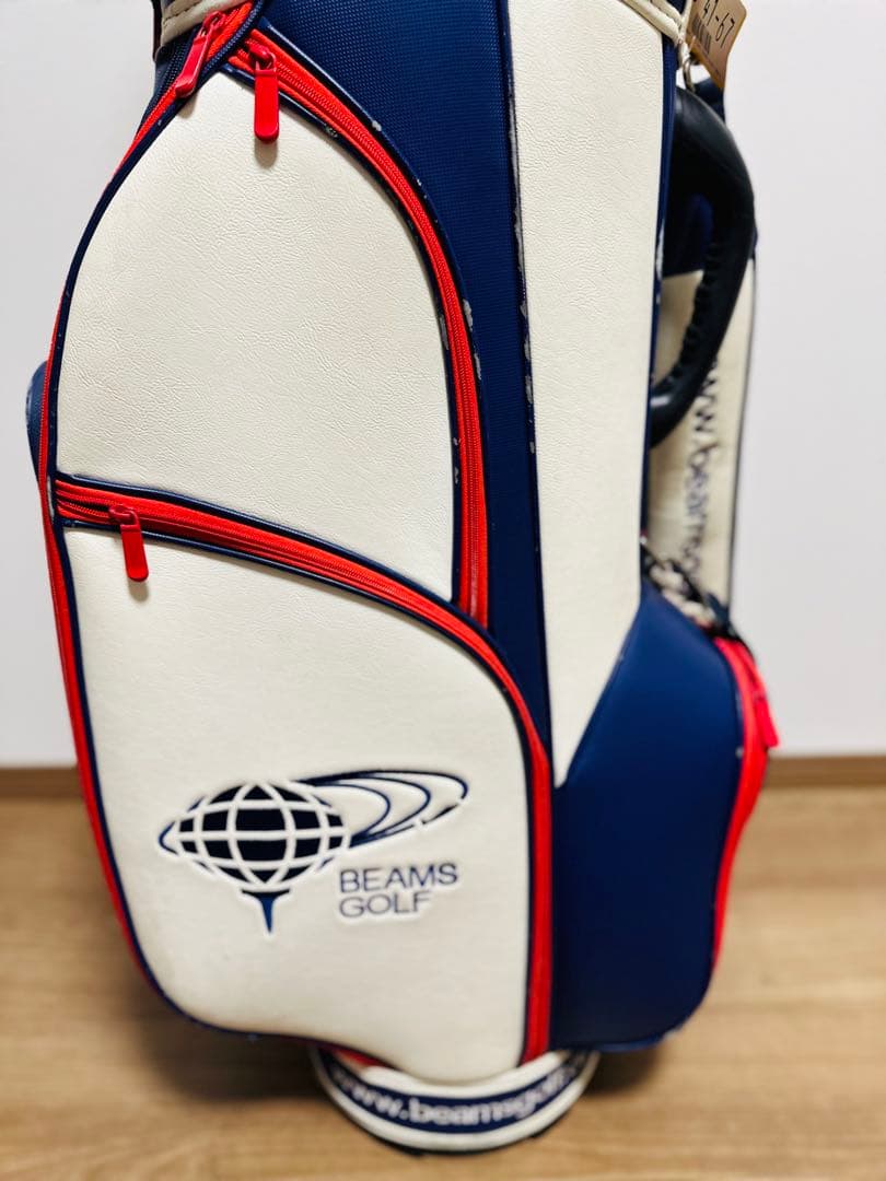 BEAMS GOLF キャディバッグ ホワイト/ネイビー/レッド