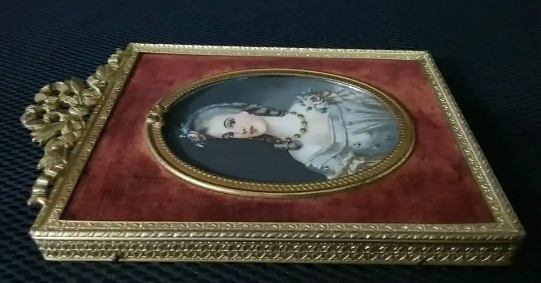 アンティーク　手描き肖像画　水彩画　ロココ