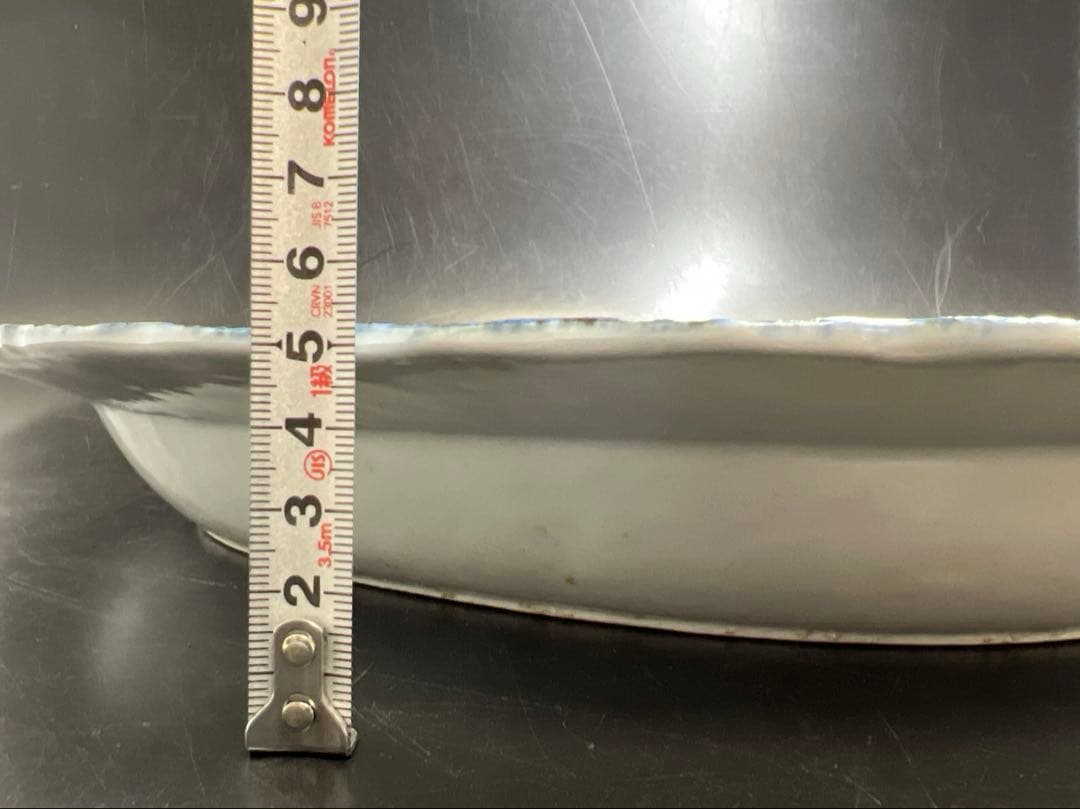 中国清朝時代　新渡青花オーバル皿　木箱付　幅約42.5㎝　東Y7-1024☆2F