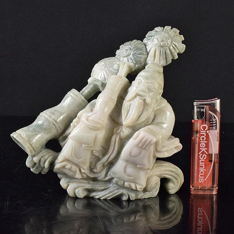 中国　玉石翡翠彫刻　福禄寿像　置物　約987g　M　R8336