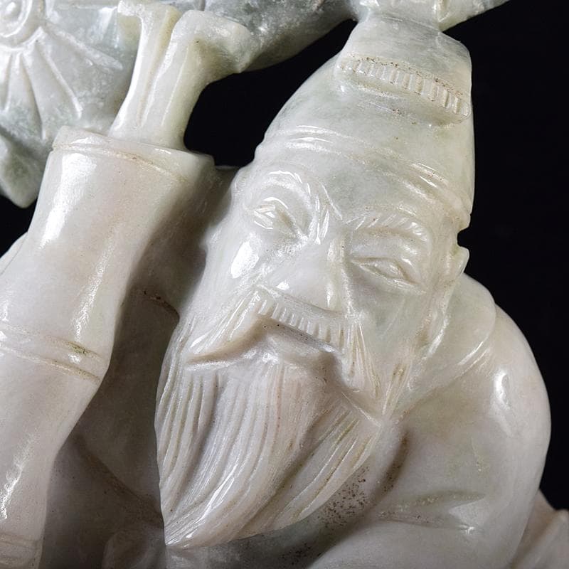 中国　玉石翡翠彫刻　福禄寿像　置物　約987g　M　R8336