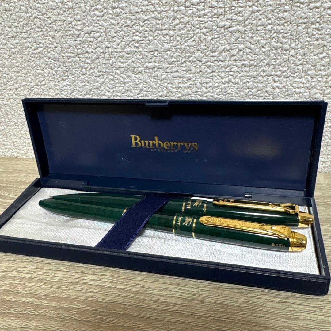 バーバリー ノック式 ボールペン シャーペン ダークグリーン ゴールド