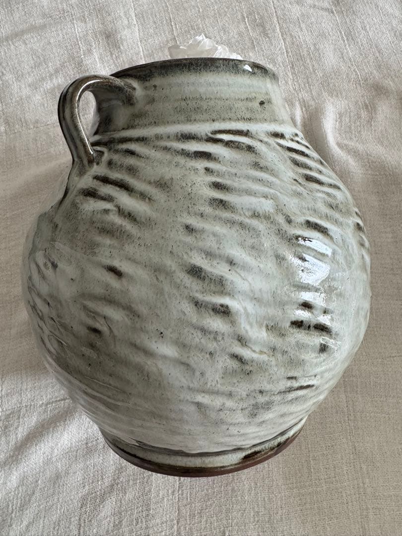 お値下げ　柴田雅章　丹波雅章　花瓶　糠釉紋押耳付壺　民芸