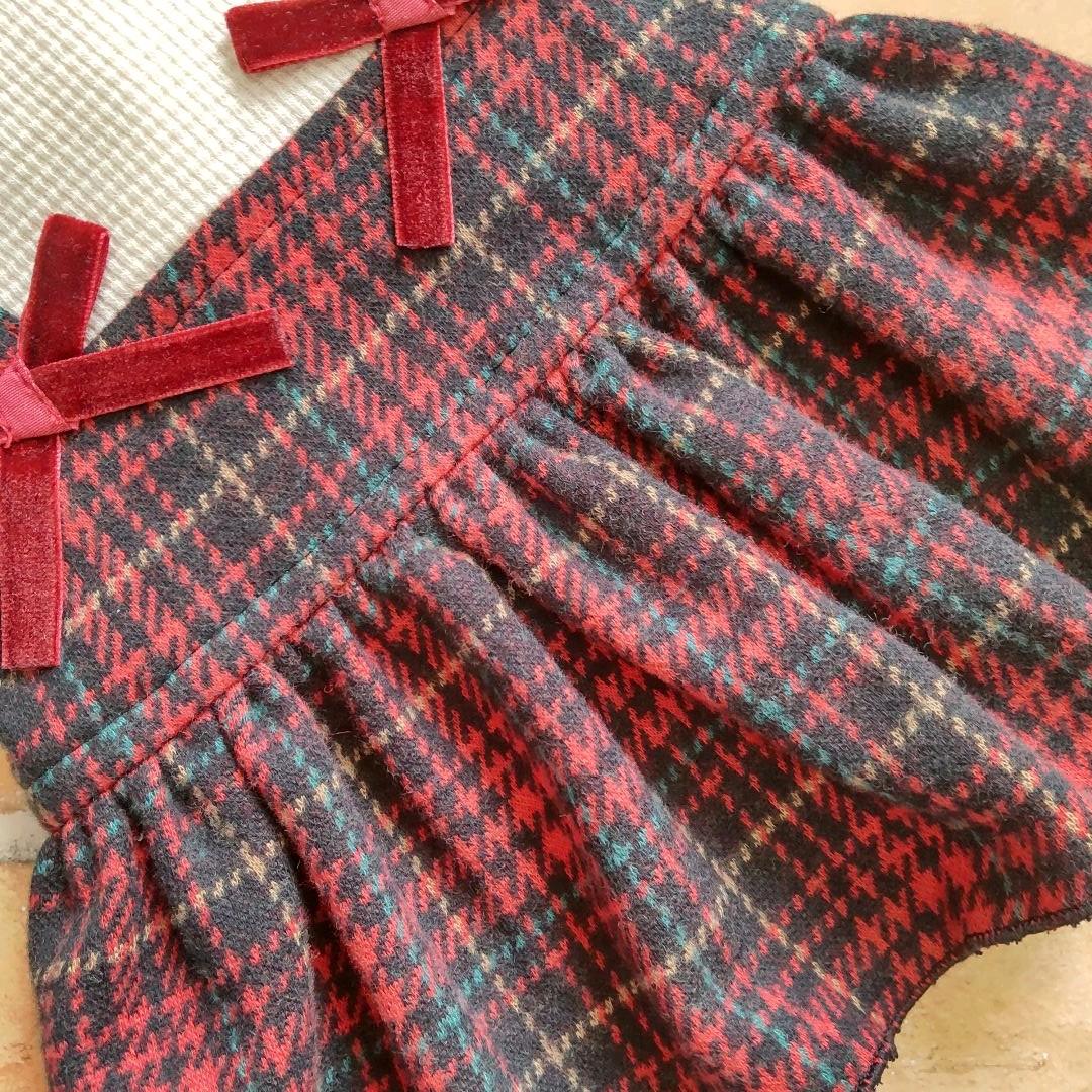 犬服 No.177 スコットチェック赤スカートわんぴ ハンドメイド