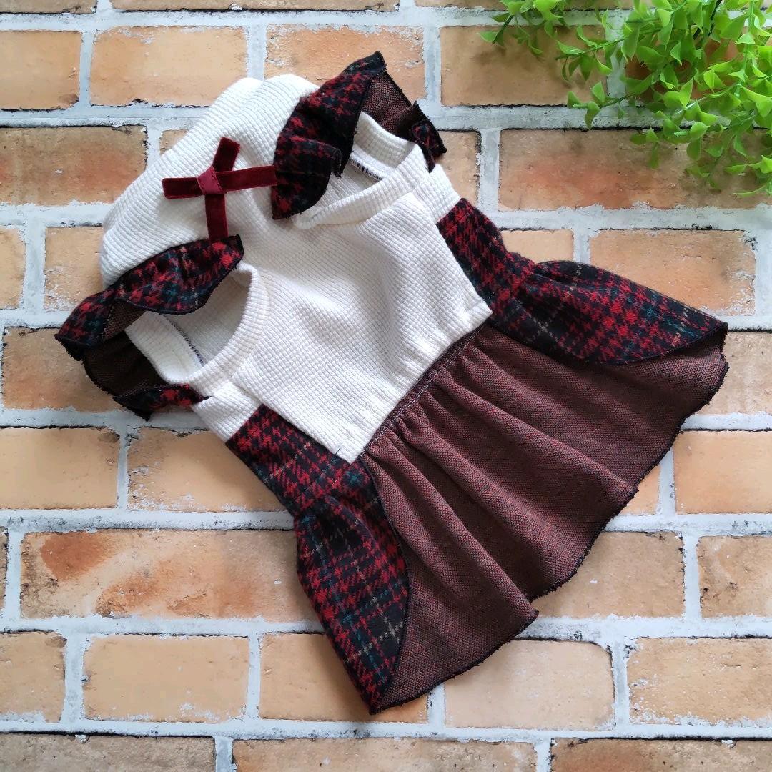 犬服 No.177 スコットチェック赤スカートわんぴ ハンドメイド