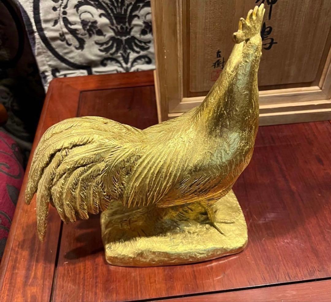 富永直樹 定価25万ブロンズ製 金箔仕上げ 御神鷄 ひとみ桐箱付　酉　インテリア