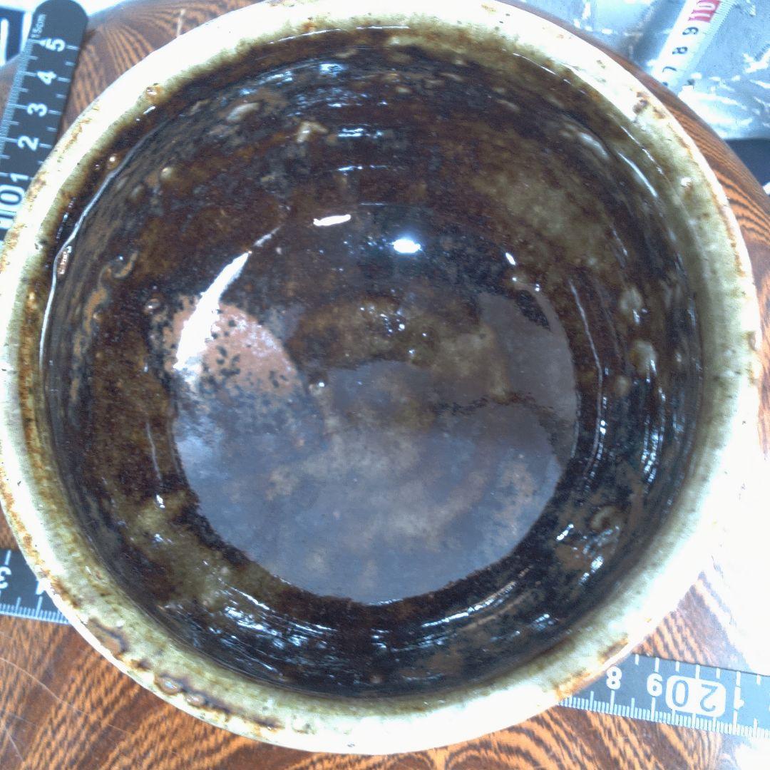 骨董７陶器の丸型ボウル 茶色と黒のグラデーション