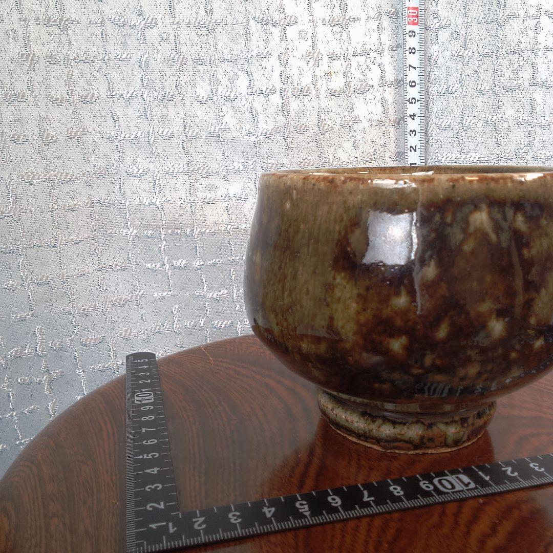 骨董７陶器の丸型ボウル 茶色と黒のグラデーション