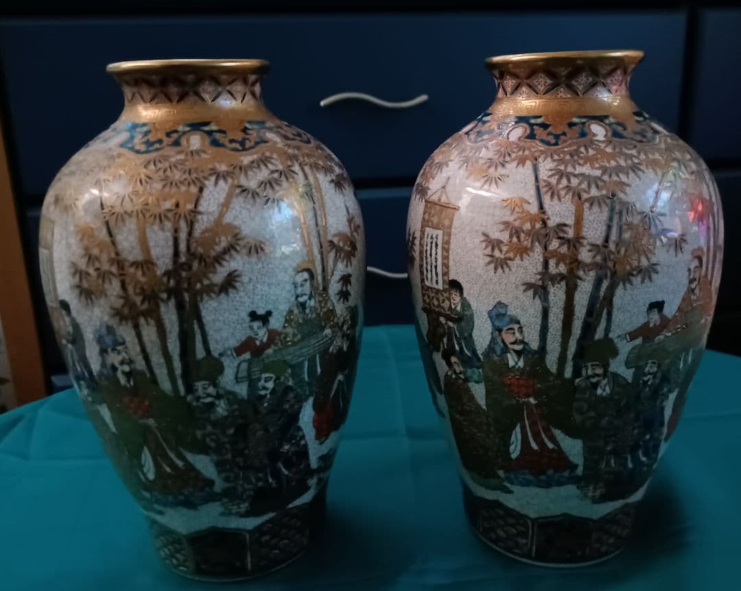 薩摩焼【献上薩摩焼人物図　竹林七賢人図】美術品