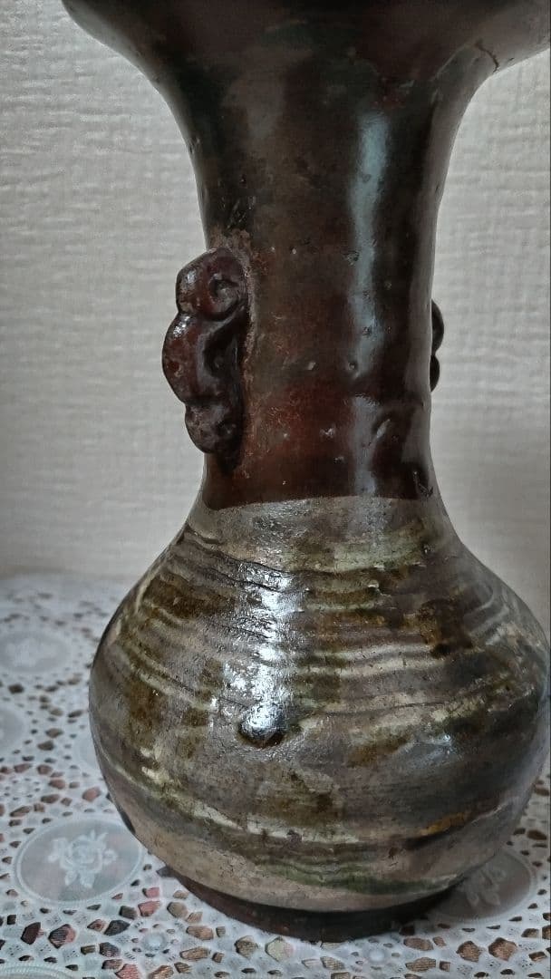 二彩唐津花入れ　骨董品