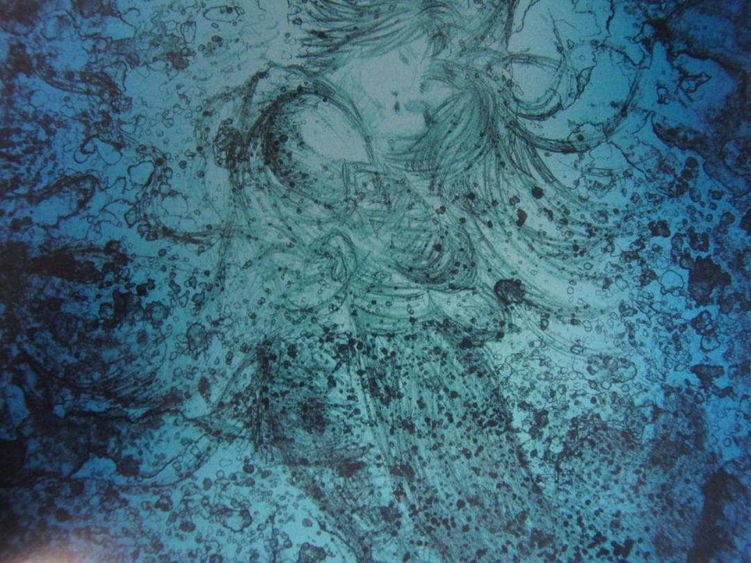 天野喜孝、【水夢】、希少な額装用画集より、新品額装付、状態良好