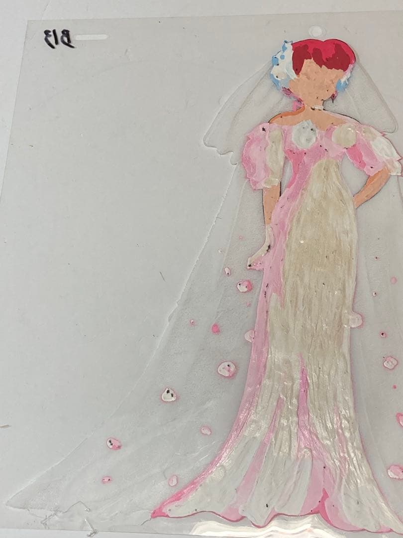 d３９　うる星やつらセル画【ウエディングドレス　弁天？】背景画付き