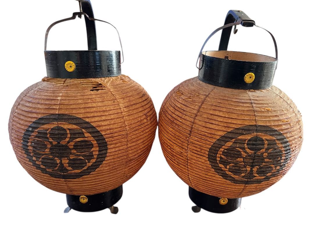 骨董 武家提灯 家紋 古い和紙提灯 大村 二号、大村三号 提灯2個