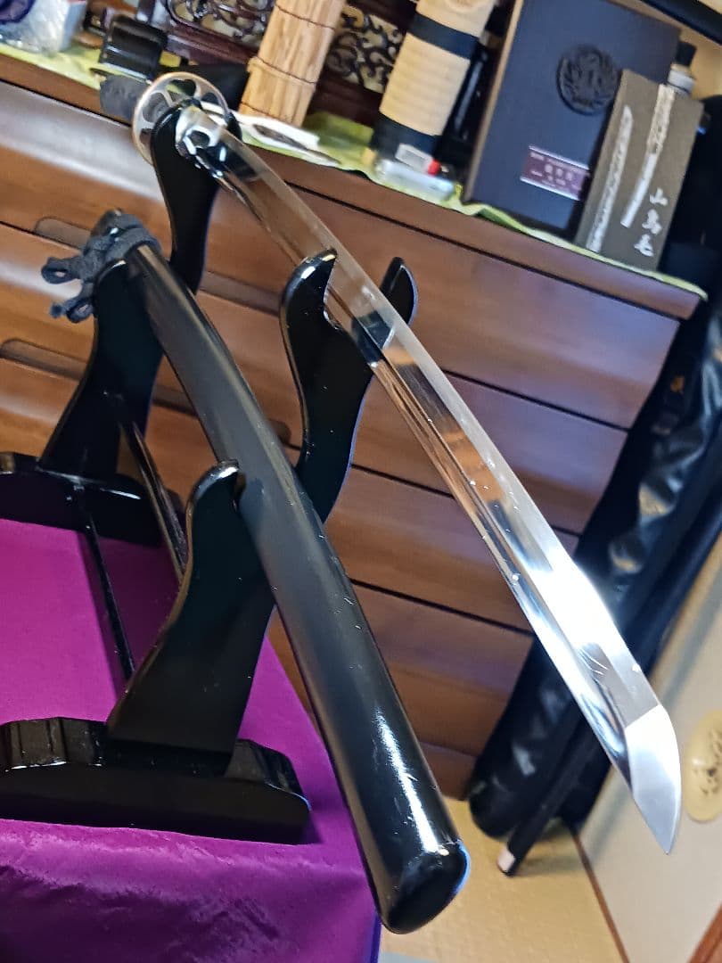 肥後拵え、居合用模造刀、本木　本鮫革　車輪鍔　樋入り砂型刀身 (訳有り価格)