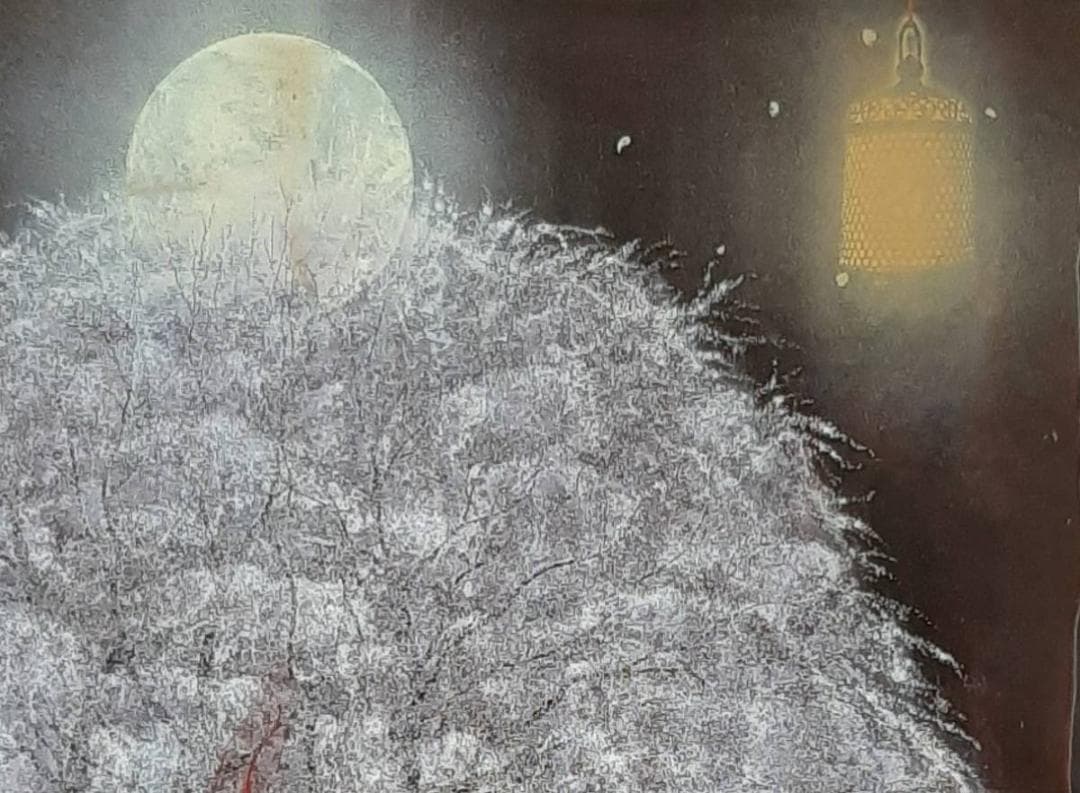 智内兄助、「小倉百人一首 No.61 いにしへの」、希少画集の額装画、四季、風景