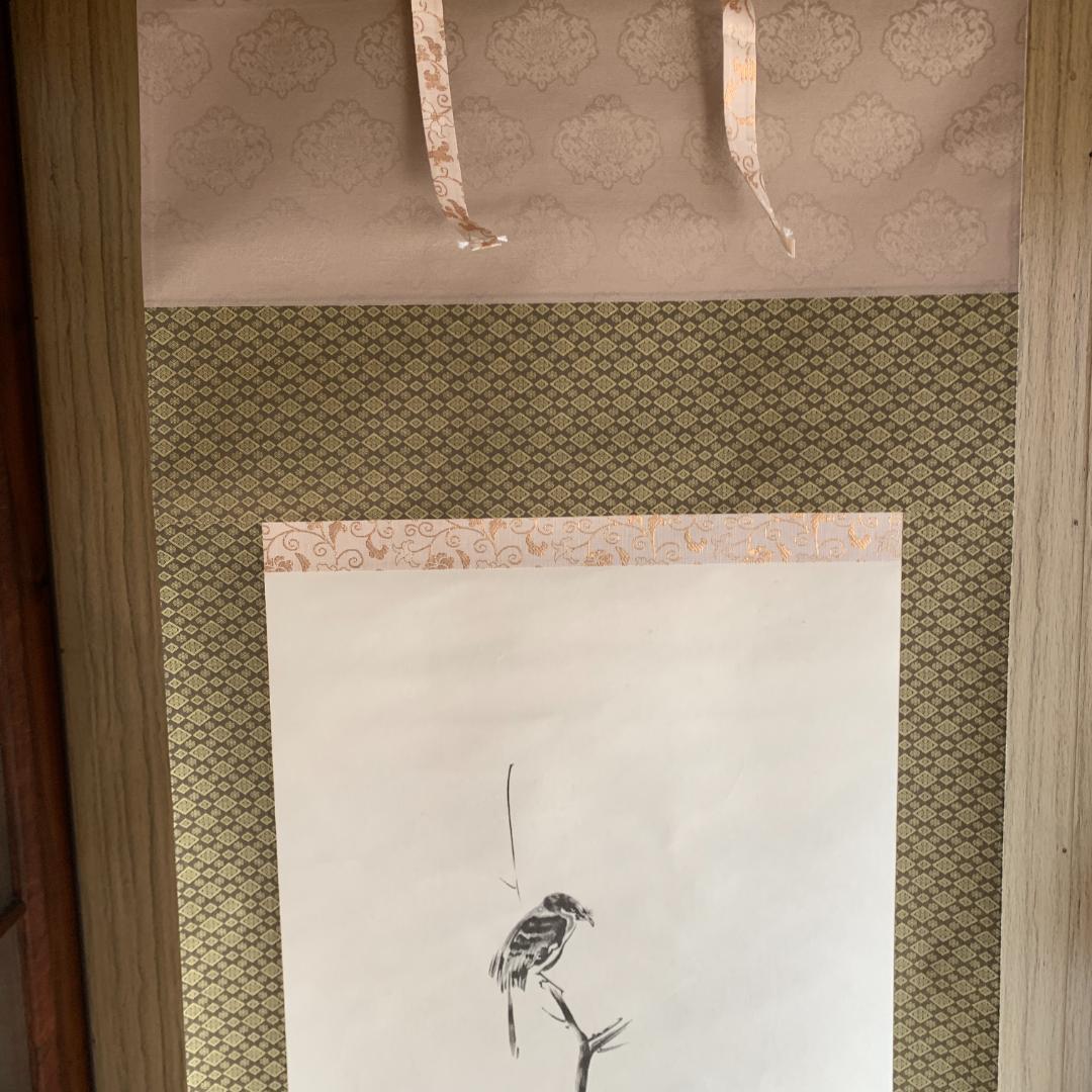 宮本武蔵　掛け軸　複製　名作　水墨画 掛け軸 鳥と植物