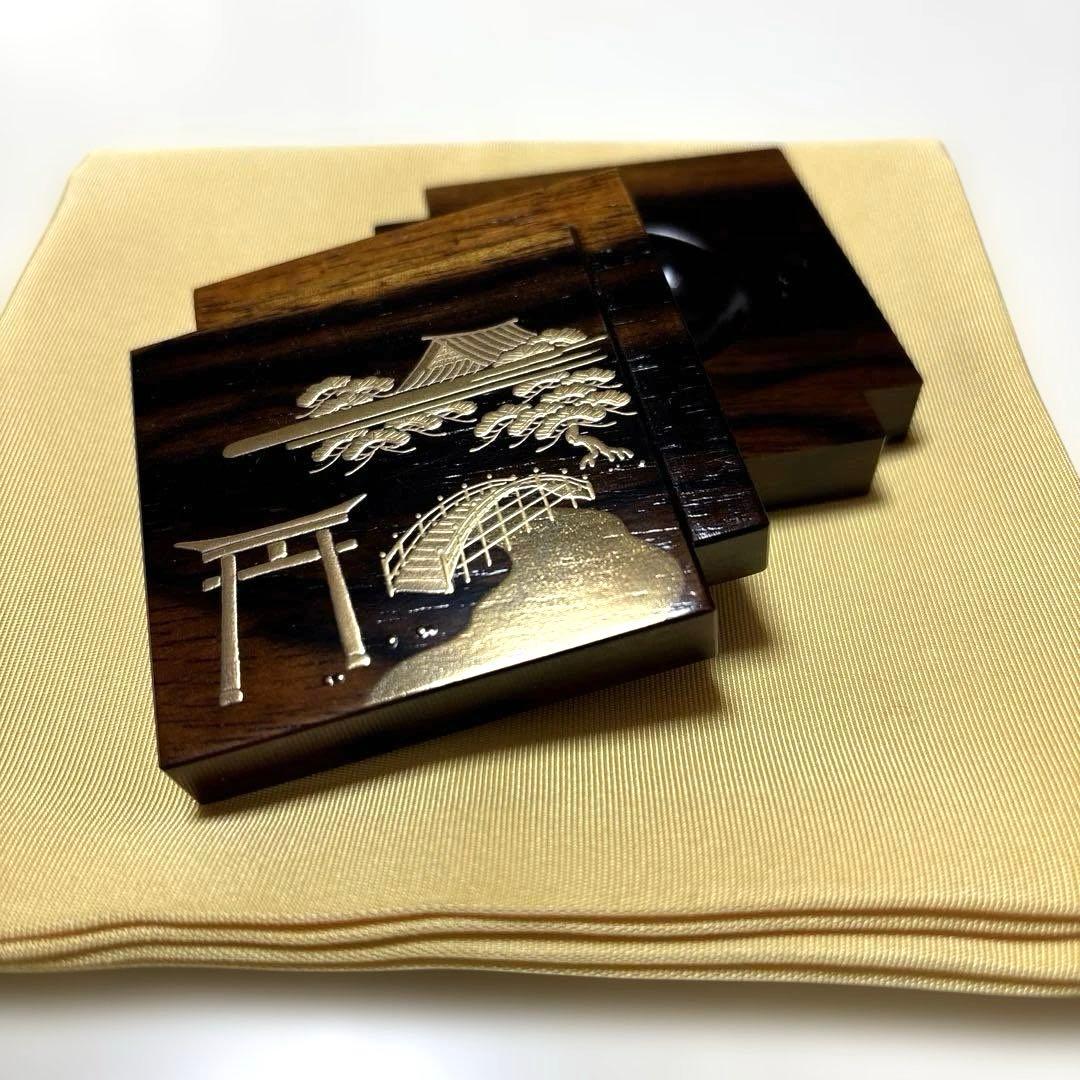 茶道具　香合　北浜宗貴 作 『黒柿浮御堂蒔絵色紙香合』 共箱 茶道具